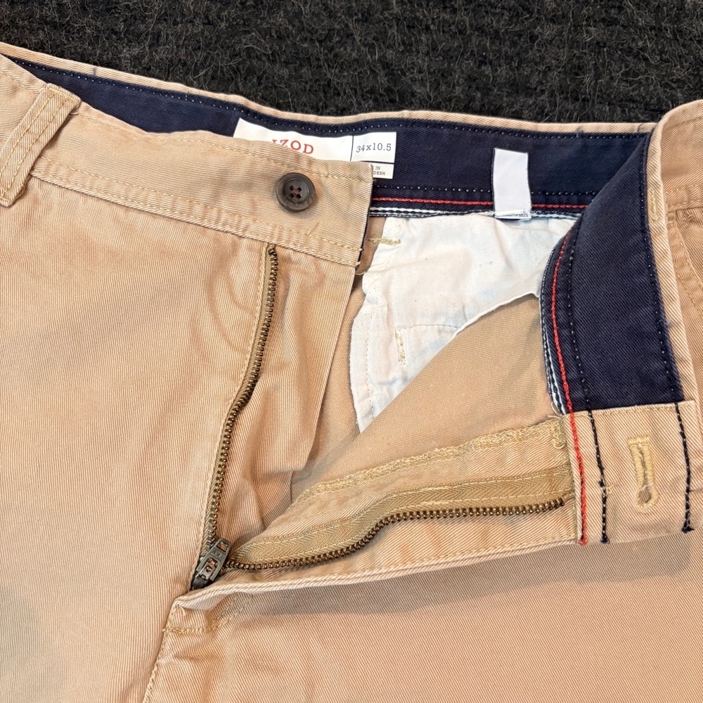 Izod Saltwater Flat Front Khaki Tan Chino Shorts Mens 34 Cotton Casual Summer - Picture 7 of 13